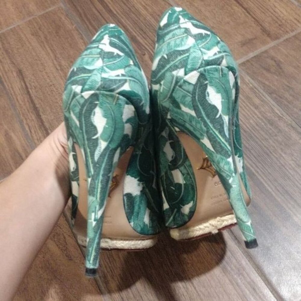 Charlotte Olympia 39 tropical green leaves heels fabric espadrille - Picture 5 of 6